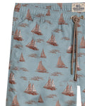 Mens Swim Trunks Recycled Polyester Elastic Lining Mini Nautical Boat Print - Green 63_651H003_VER165804_3