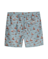 Mens Swim Trunks Recycled Polyester Elastic Lining Mini Nautical Boat Print - Green 63_651H003_VER165804_5