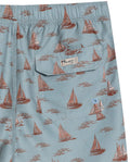 Mens Swim Trunks Recycled Polyester Elastic Lining Mini Nautical Boat Print - Green 63_651H003_VER165804_6