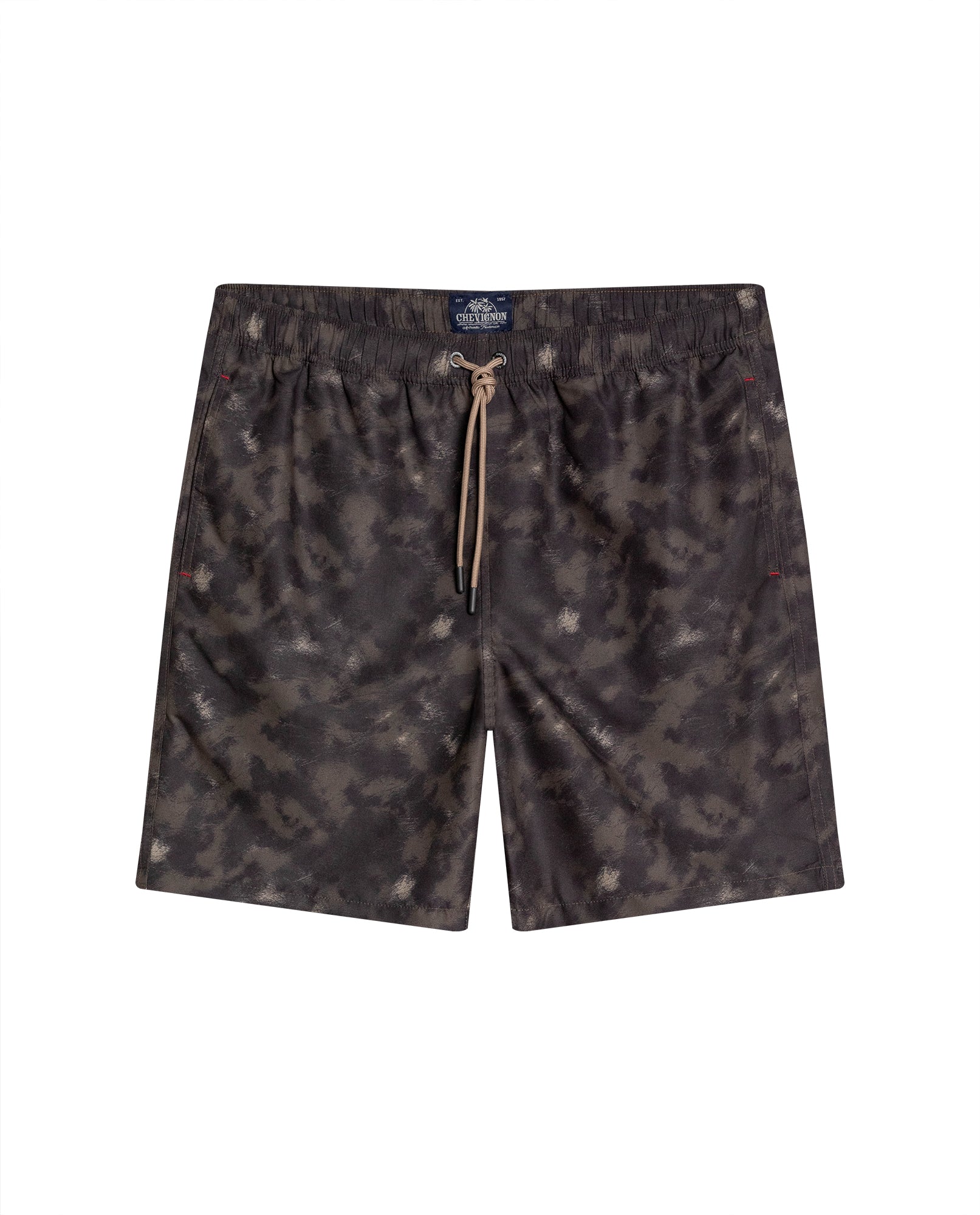 Mens Swim Trunks Mid Rise Recycled Polyester Non-Stretch Classic Structure Adjustable Waist Elastane Lining - Black 63_651H007_NEG194007_0