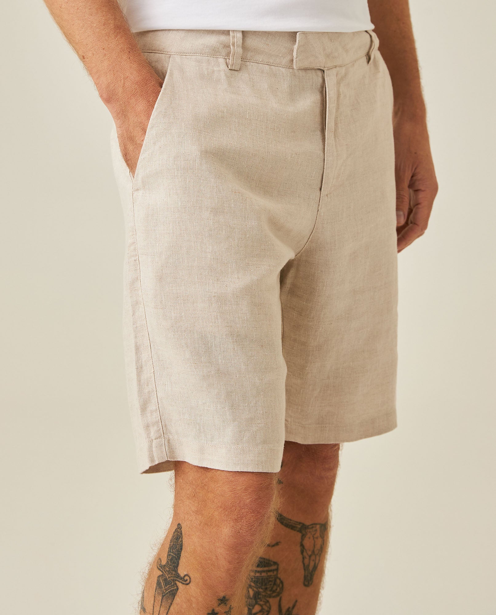 Mens Bermuda Shorts Relaxed Straight Silhouette Linen Pure Natural Maximum Freshness Piping Pockets - Gray 63_651H700_GRI146305_5
