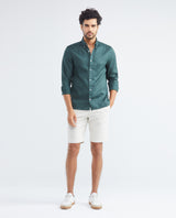 Men's Bermuda Shorts Linen-Viscose Blend Diagonal Pockets Back Piped - 2