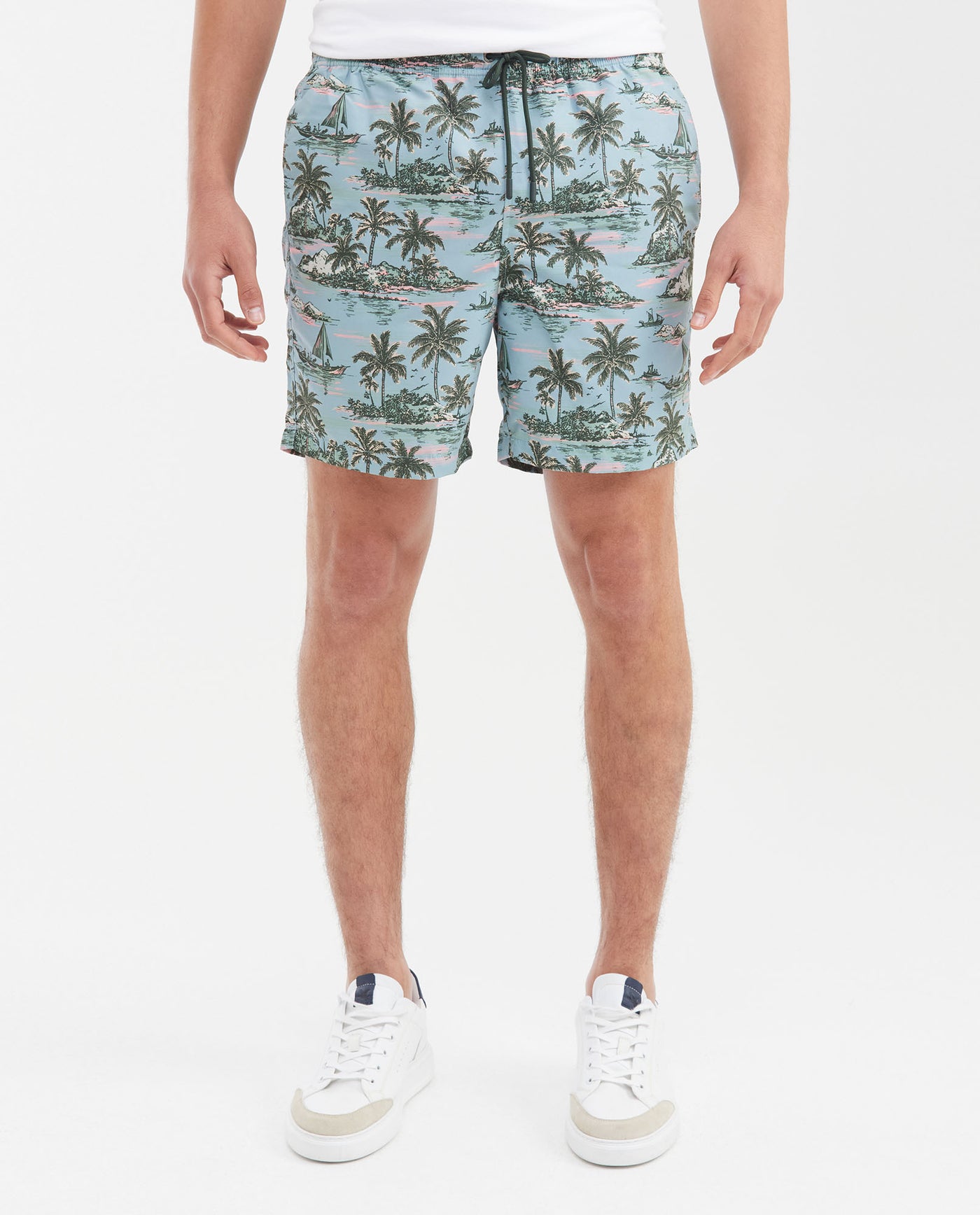 Men's Regular Fit Recycled Polyester Palm Tree Print Swim Bermuda - 1