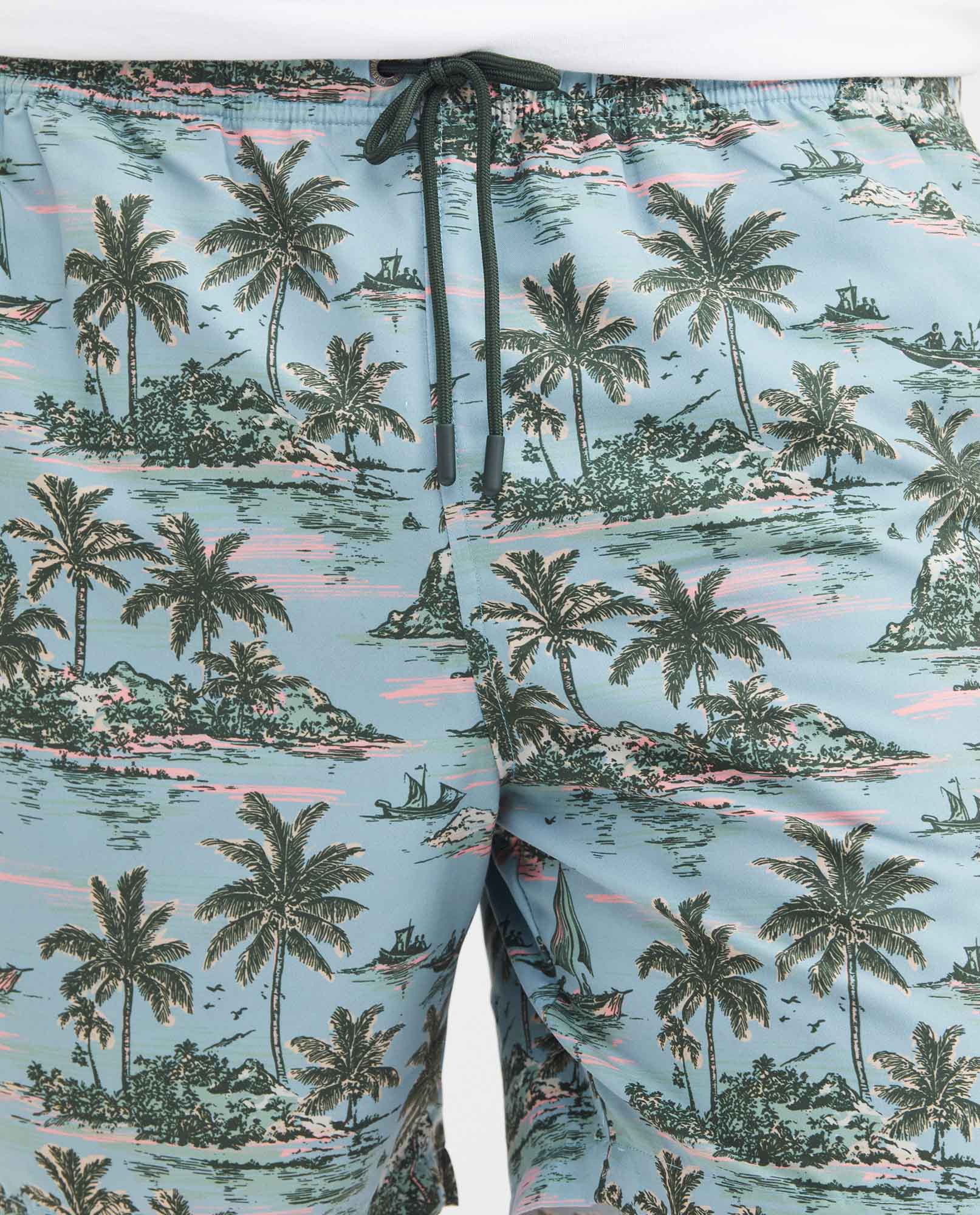 Men's Regular Fit Recycled Polyester Palm Tree Print Swim Bermuda - 3