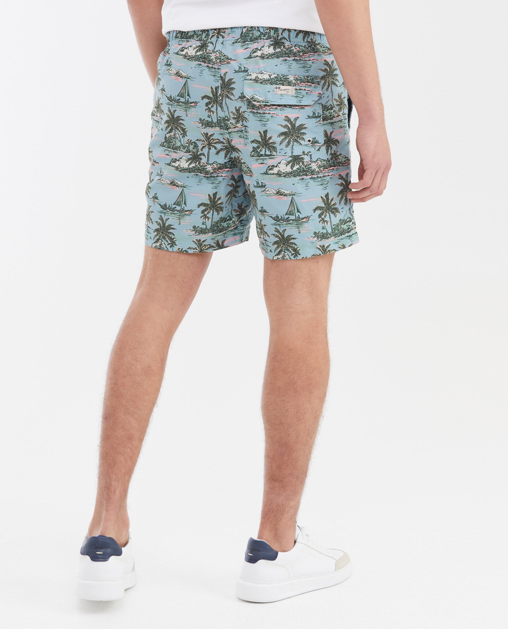 Men's Regular Fit Recycled Polyester Palm Tree Print Swim Bermuda - 5