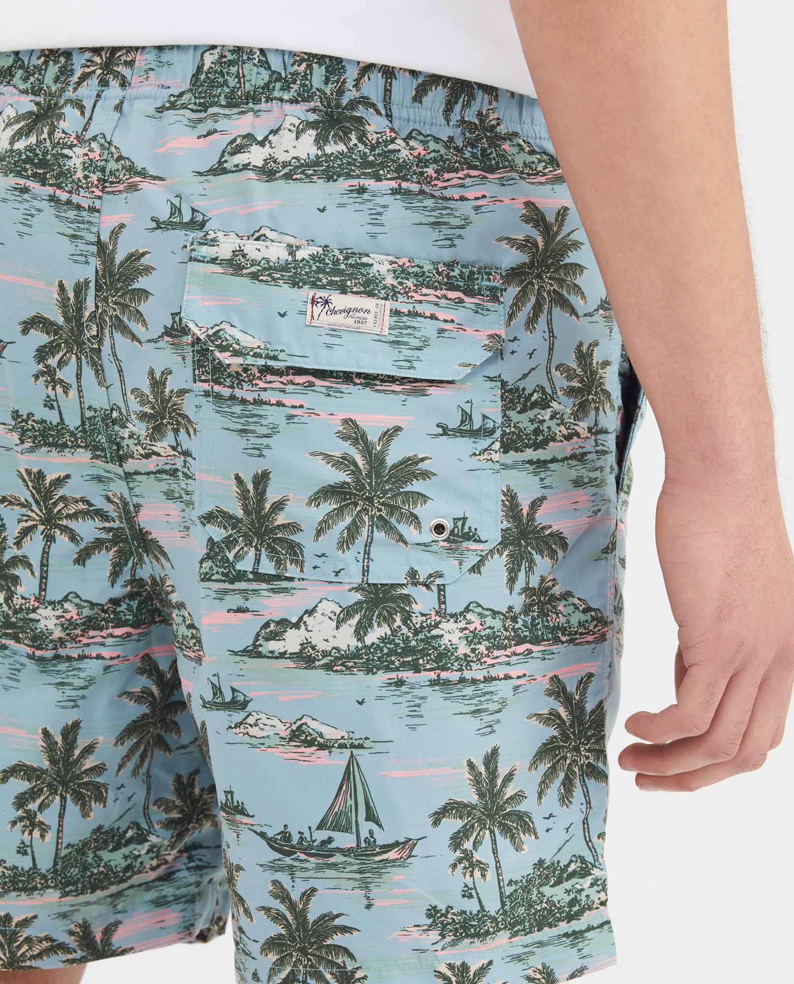 Men's Regular Fit Recycled Polyester Palm Tree Print Swim Bermuda - 6