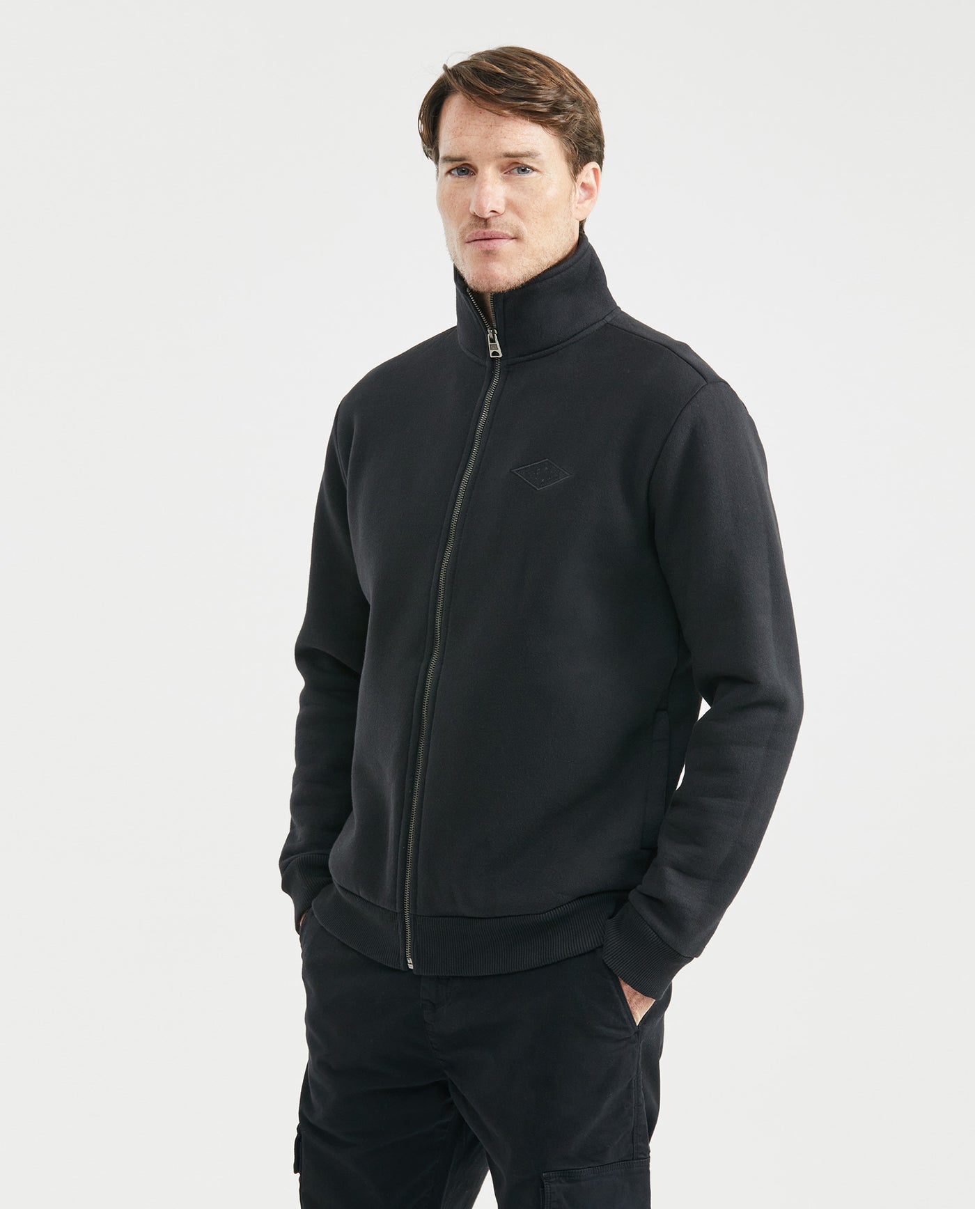 Men's High Neck Sweatshirt Metal Zipper Branded Slider Ribbed Cotton-Polyester - 1