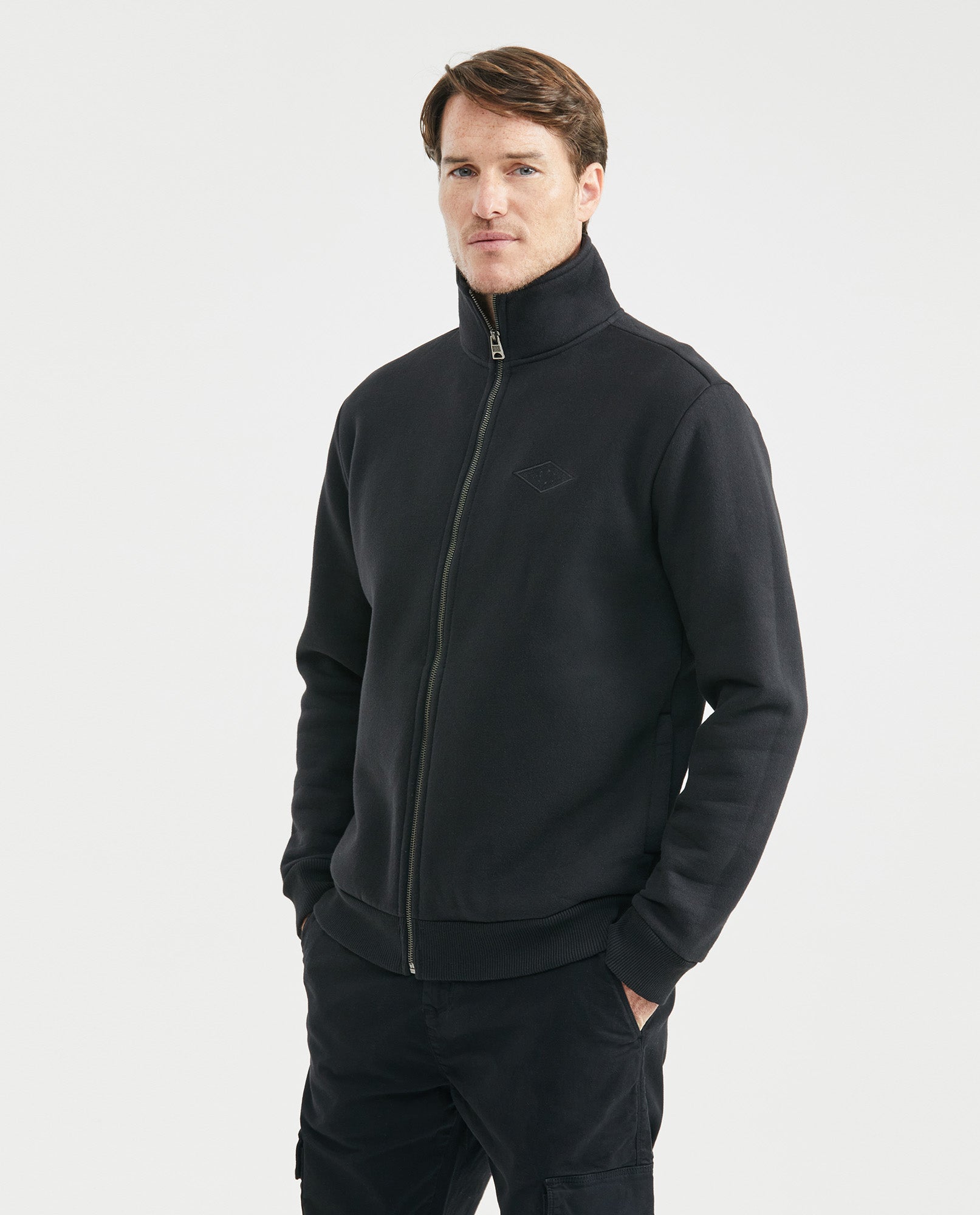 Men's High Neck Sweatshirt Metal Zipper Branded Slider Ribbed Cotton-Polyester - 1
