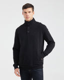 BUTTON MOCKNECK SWEATER IN BLACK