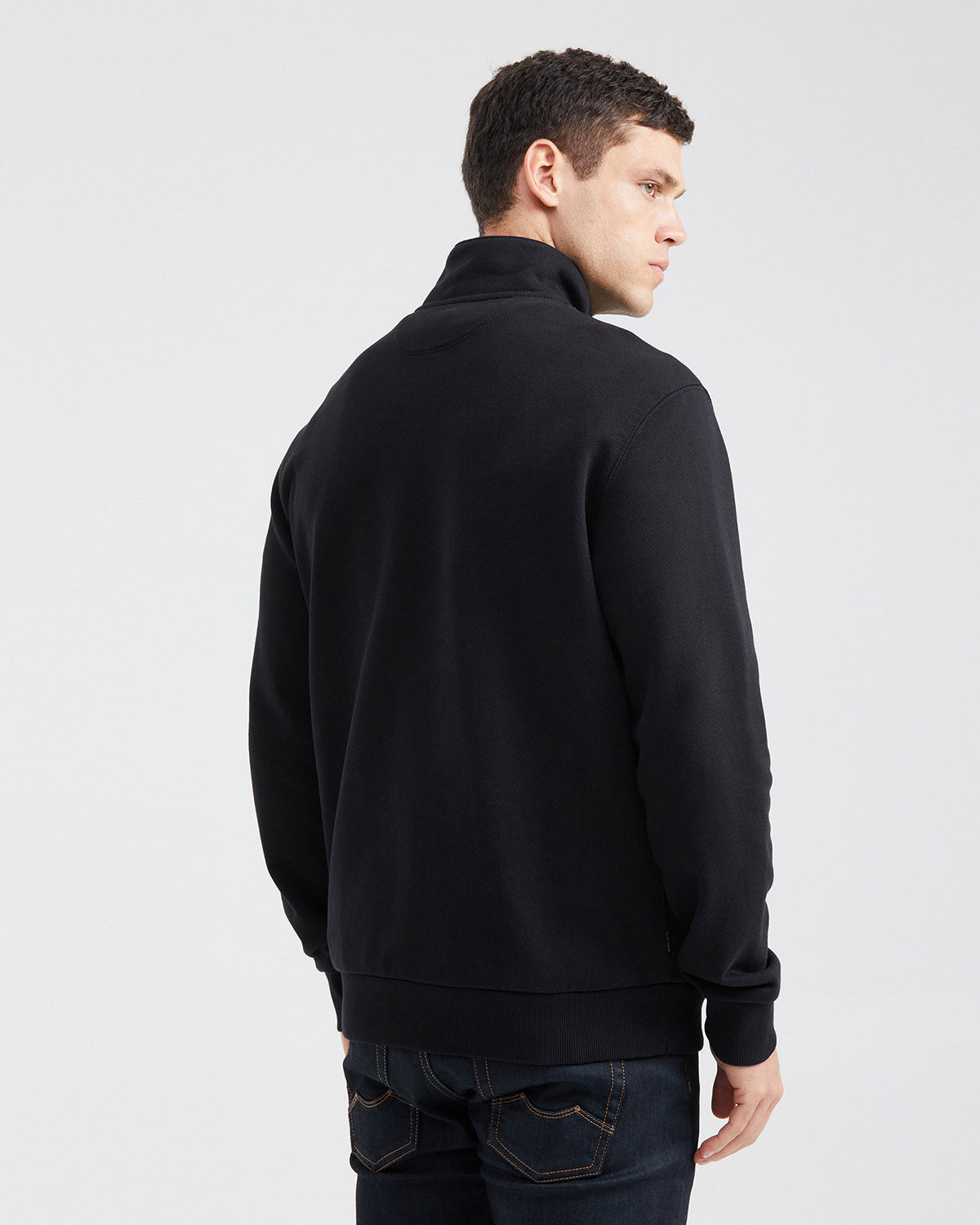 BUTTON MOCKNECK SWEATER IN BLACK