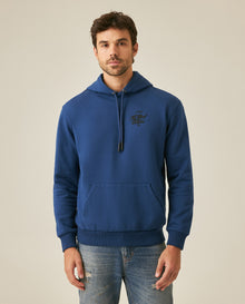Mens Hoodie Closed Front Cotton Elastane Fleece-Backed Statement Graphics Thick Drawstring Marked Tips - Blue 63_681H000_AZU194029_0