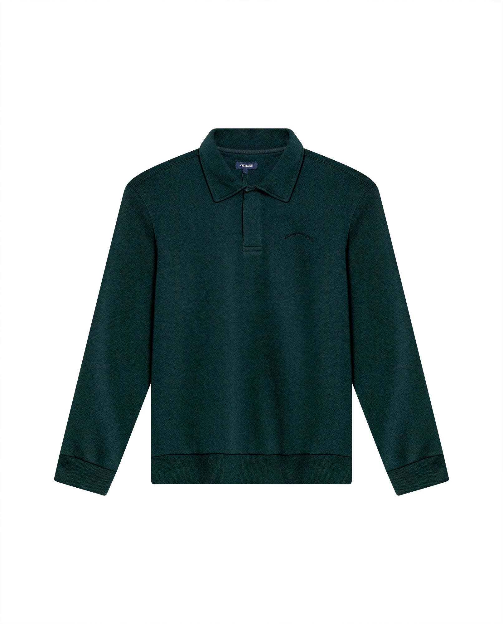 Mens Sweatshirt Polo Style Cotton Elastane Terry Non-Brushed Double Placket Hidden Closure Embroidered Logo - Green 63_681H001_VER195350_3