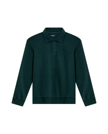 Mens Sweatshirt Polo Style Cotton Elastane Terry Non-Brushed Double Placket Hidden Closure Embroidered Logo - Green 63_681H001_VER195350_3