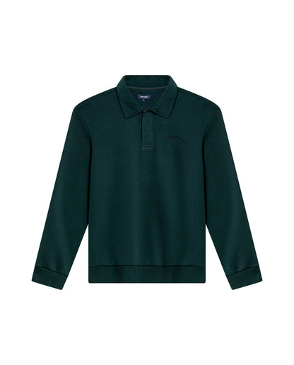 Mens Sweatshirt Polo Style Cotton Elastane Terry Non-Brushed Double Placket Hidden Closure Embroidered Logo - Green 63_681H001_VER195350_3