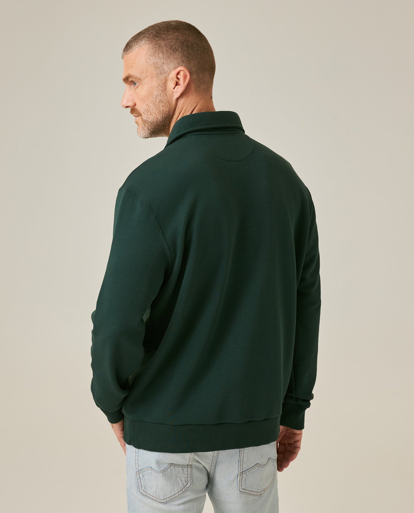 Mens Sweatshirt Polo Style Cotton Elastane Terry Non-Brushed Double Placket Hidden Closure Embroidered Logo - Green 63_681H001_VER195350_6
