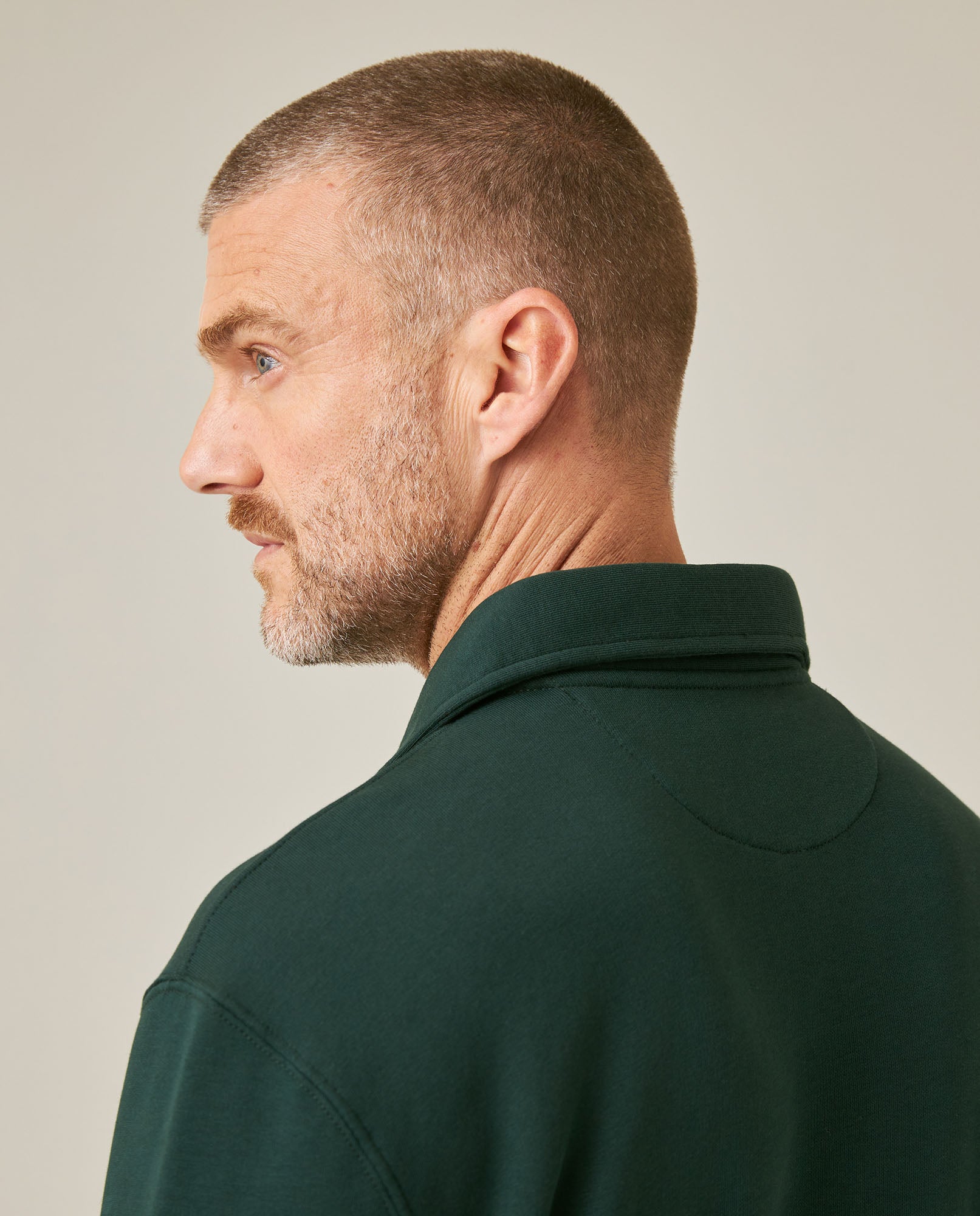 Mens Sweatshirt Polo Style Cotton Elastane Terry Non-Brushed Double Placket Hidden Closure Embroidered Logo - Green 63_681H001_VER195350_7