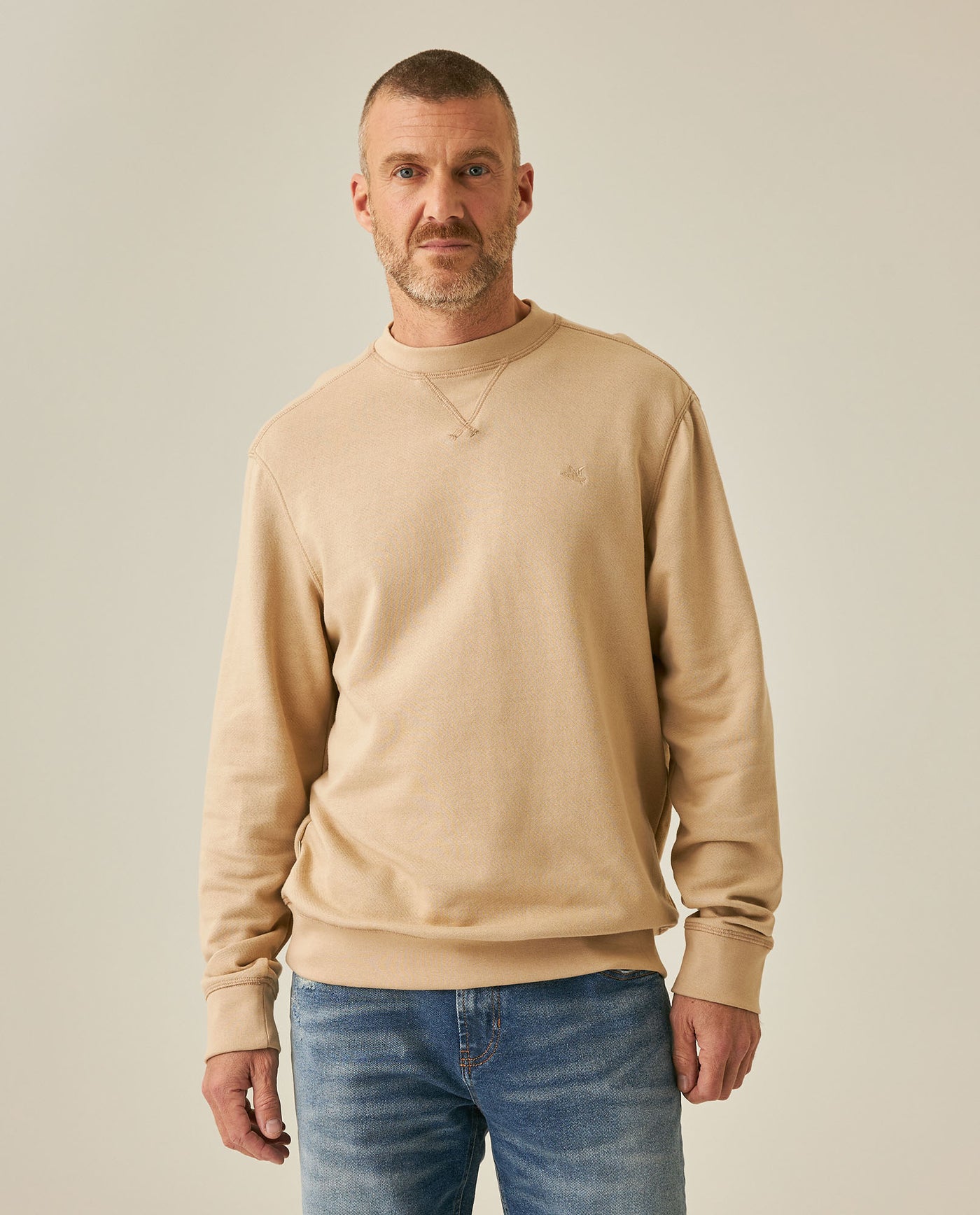 Mens Sweatshirt Crewneck Cotton Elastane Herringbone Texture Complementary Collar Fabric Embroidered Duck - Beige 63_681H002_BEI151214_0