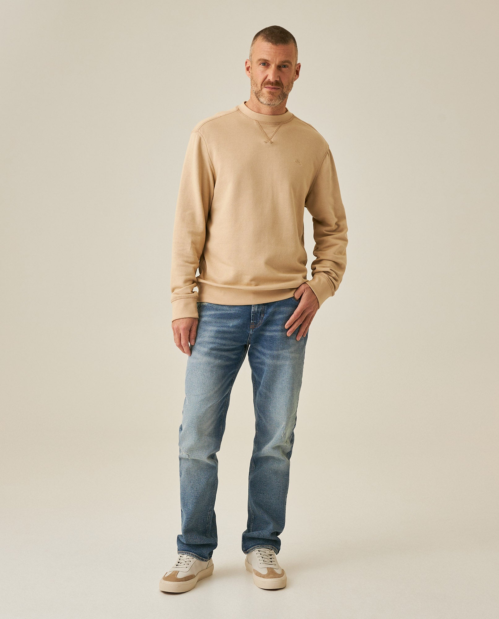 Mens Sweatshirt Crewneck Cotton Elastane Herringbone Texture Complementary Collar Fabric Embroidered Duck - Beige 63_681H002_BEI151214_4