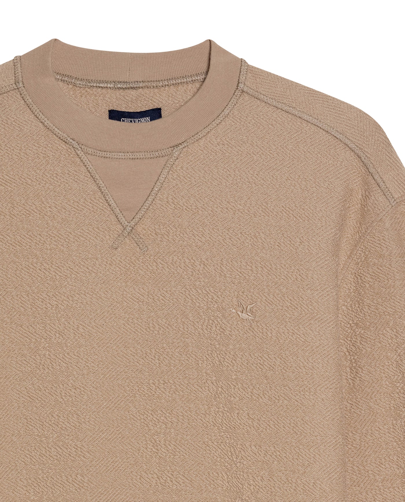 Mens Sweatshirt Crewneck Cotton Elastane Herringbone Texture Complementary Collar Fabric Embroidered Duck - Beige 63_681H002_BEI151214_8