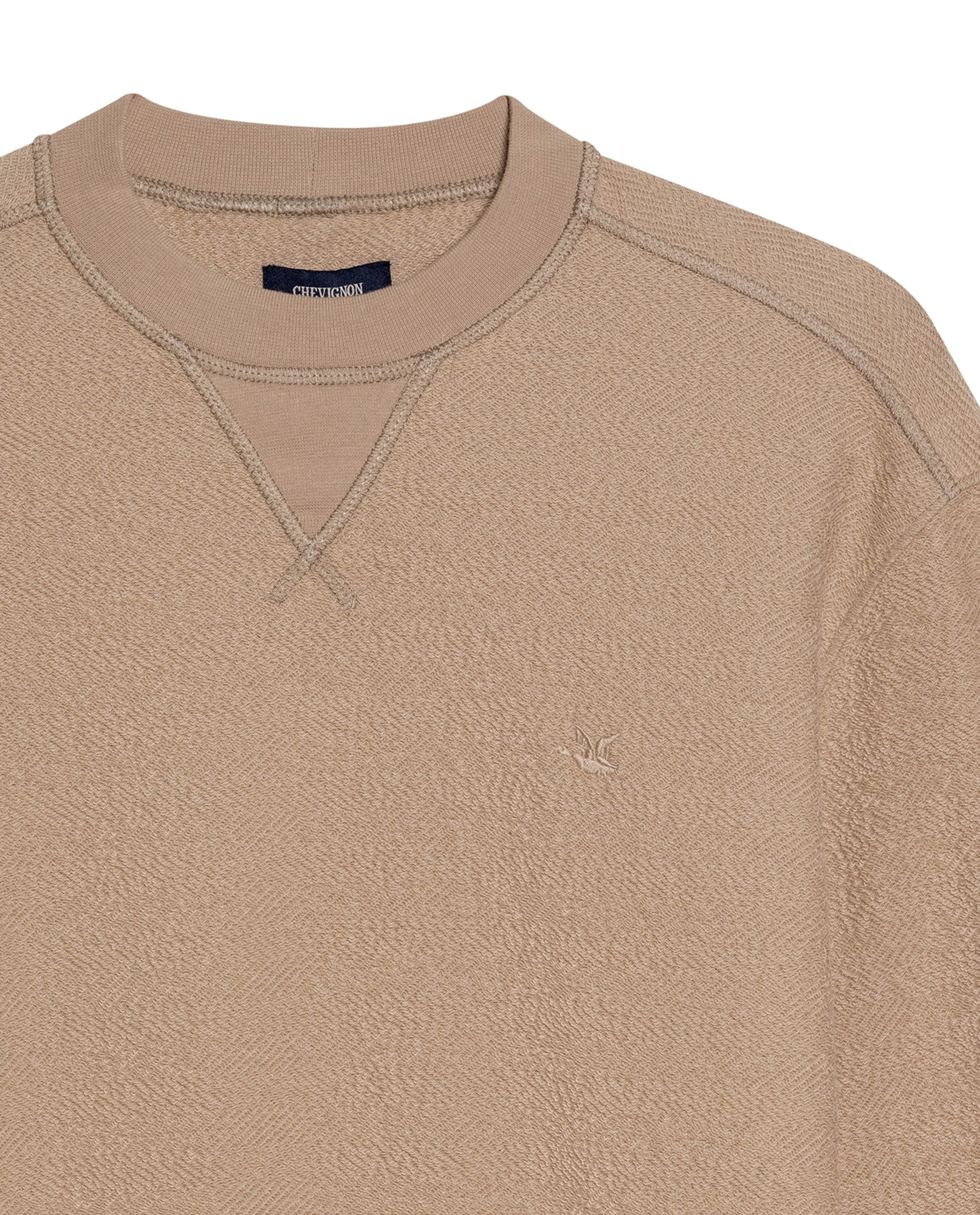 Mens Sweatshirt Crewneck Cotton Elastane Herringbone Texture Complementary Collar Fabric Embroidered Duck - Beige 63_681H002_BEI151214_8