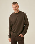 Mens Sweatshirt Crewneck Cotton Elastane Herringbone Texture Complementary Collar Fabric Embroidered Duck - Brown 63_681H002_CAF191016_0