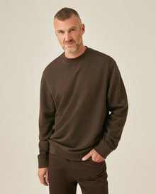 Mens Sweatshirt Crewneck Cotton Elastane Herringbone Texture Complementary Collar Fabric Embroidered Duck - Brown 63_681H002_CAF191016_0