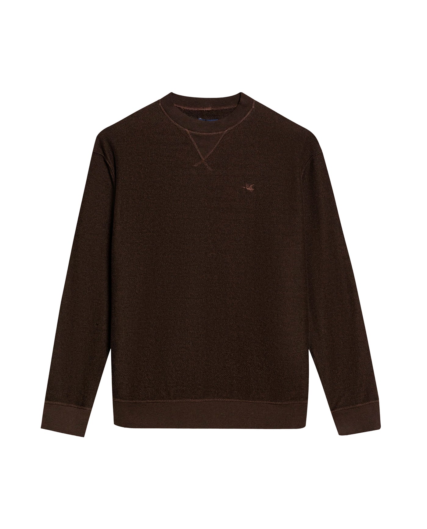 Mens Sweatshirt Crewneck Cotton Elastane Herringbone Texture Complementary Collar Fabric Embroidered Duck - Brown 63_681H002_CAF191016_3