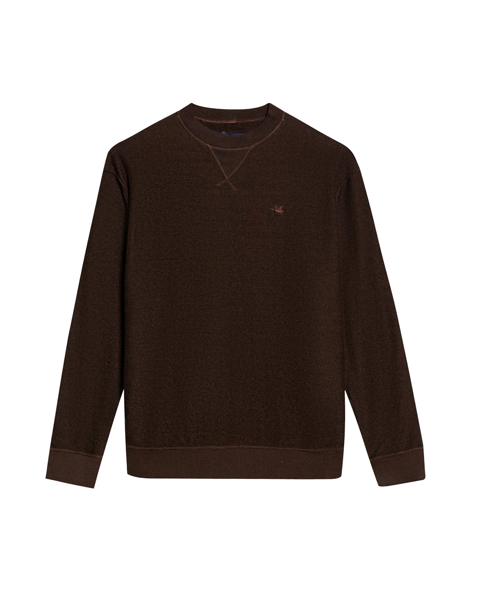 Mens Sweatshirt Crewneck Cotton Elastane Herringbone Texture Complementary Collar Fabric Embroidered Duck - Brown 63_681H002_CAF191016_3