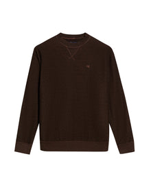 Mens Sweatshirt Crewneck Cotton Elastane Herringbone Texture Complementary Collar Fabric Embroidered Duck - Brown 63_681H002_CAF191016_3