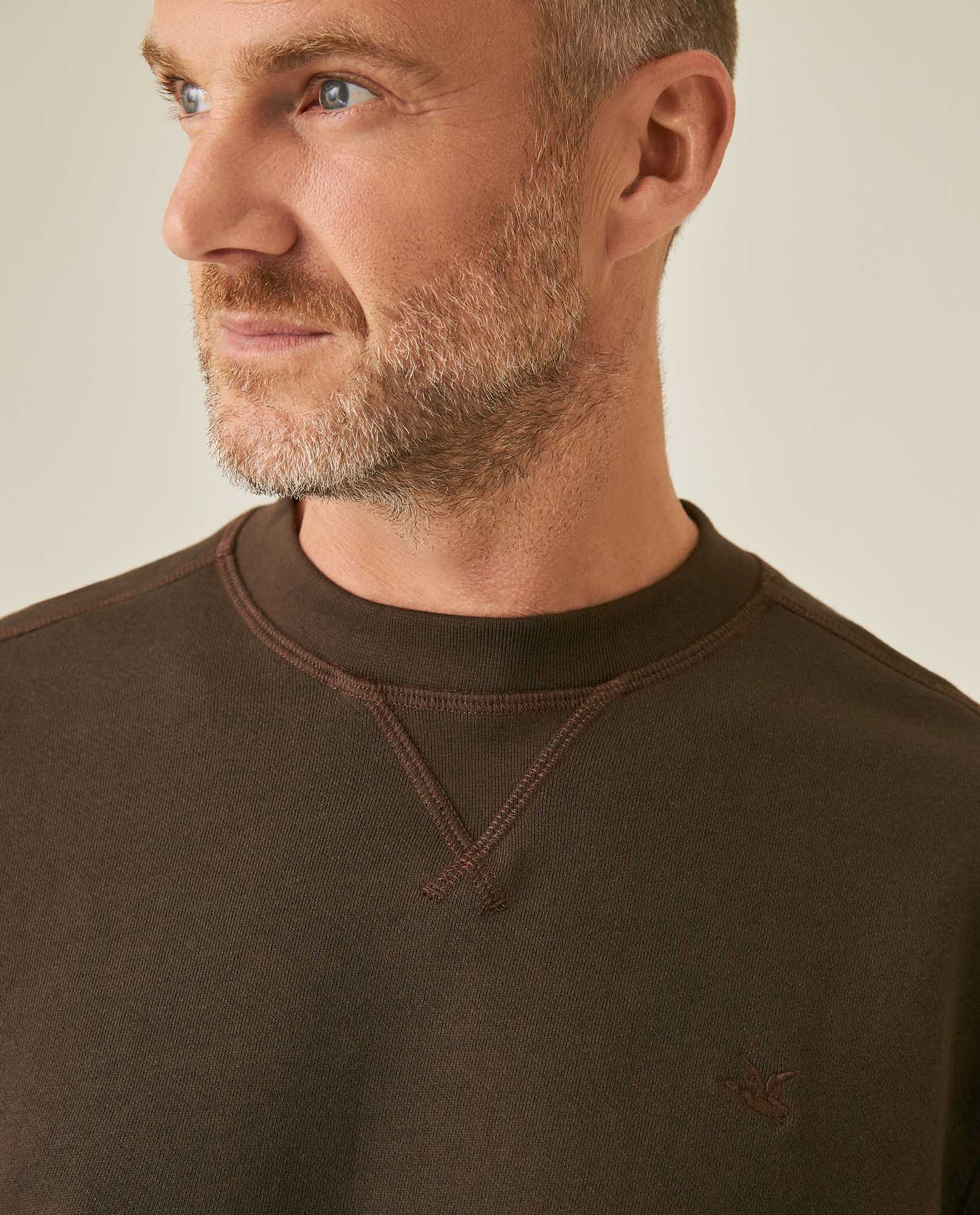 Mens Sweatshirt Crewneck Cotton Elastane Herringbone Texture Complementary Collar Fabric Embroidered Duck - Brown 63_681H002_CAF191016_5