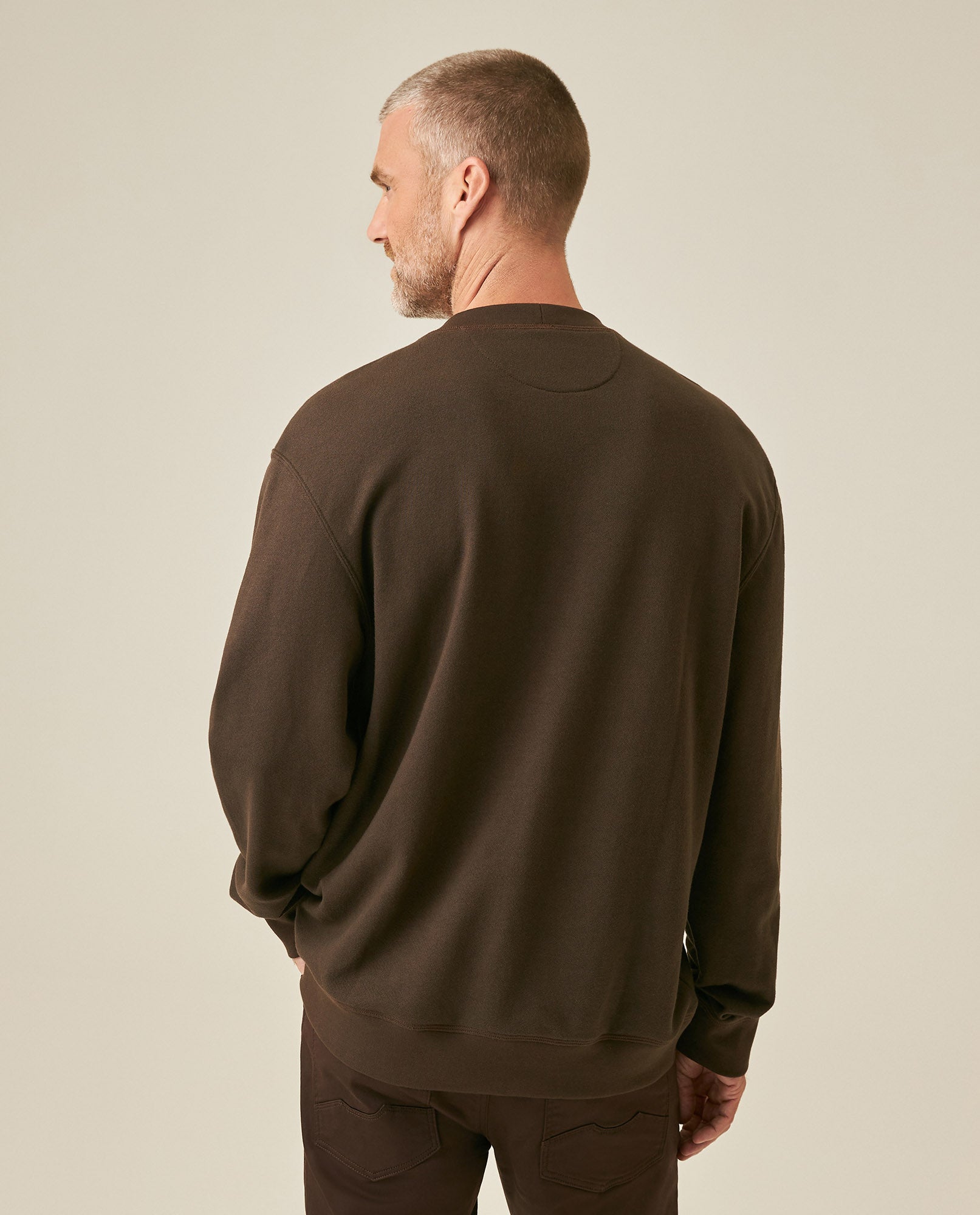 Mens Sweatshirt Crewneck Cotton Elastane Herringbone Texture Complementary Collar Fabric Embroidered Duck - Brown 63_681H002_CAF191016_6