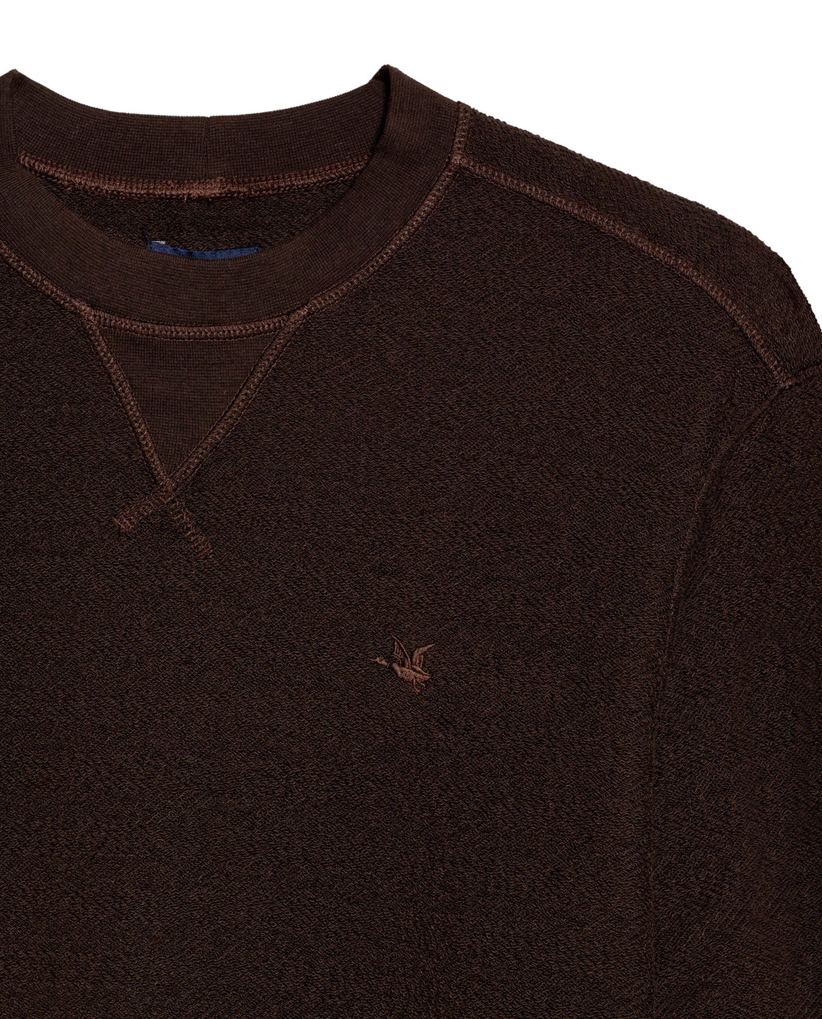 Mens Sweatshirt Crewneck Cotton Elastane Herringbone Texture Complementary Collar Fabric Embroidered Duck - Brown 63_681H002_CAF191016_8