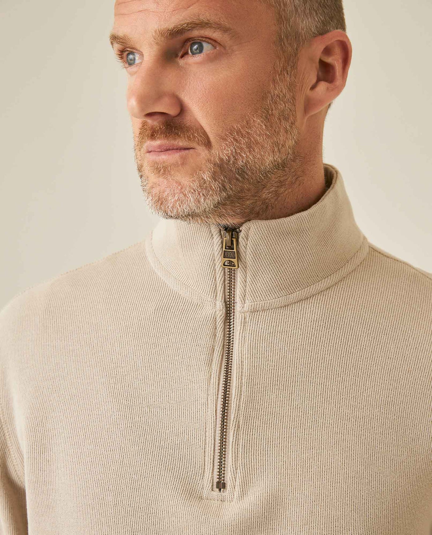Mens Sweatshirt Half Zip Closure Cotton Polyester Knit Simulation Knitwear Sophisticated Metal Zipper Marked Pull - Gray 63_681H003_GRI171107_5