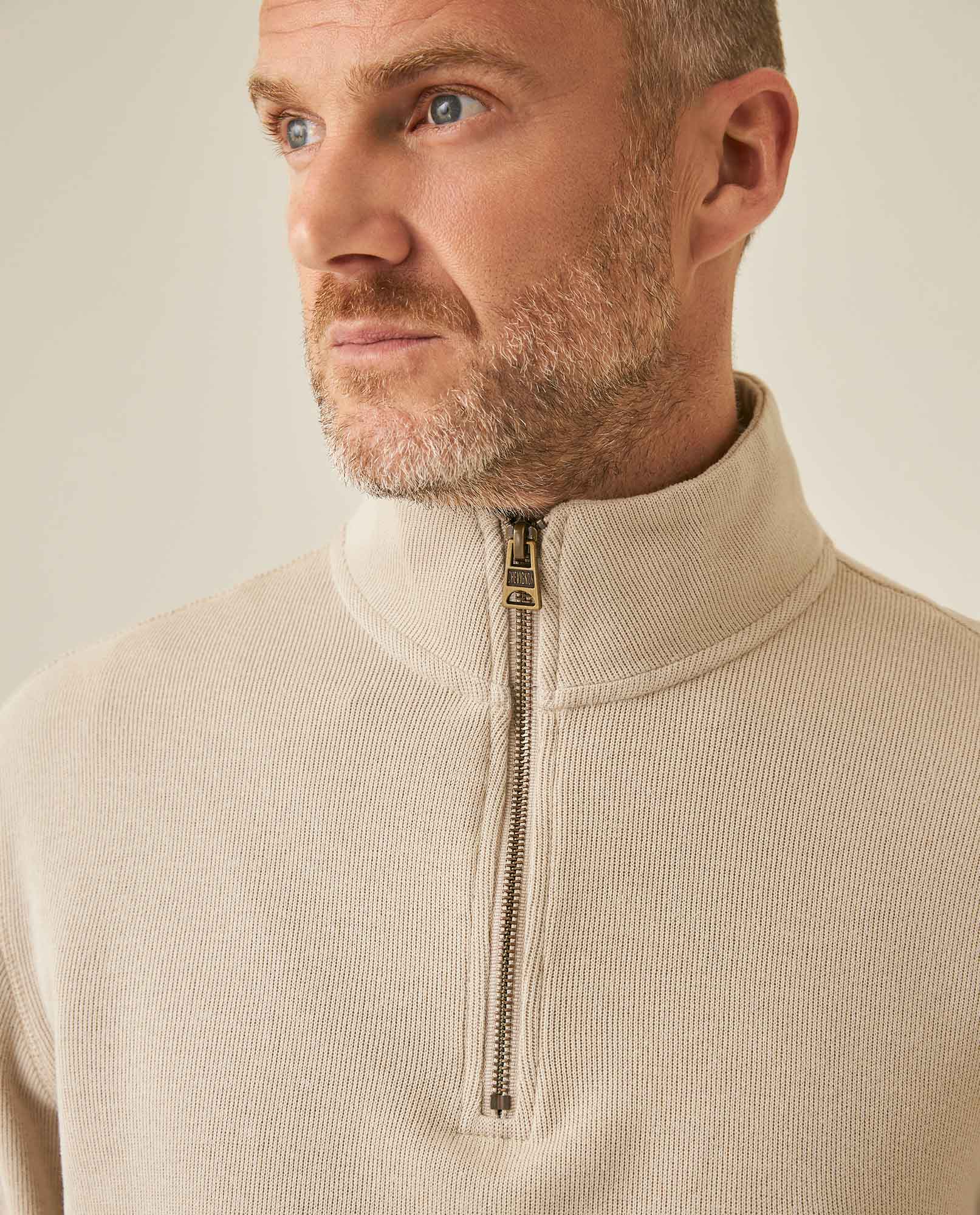 Mens Sweatshirt Half Zip Closure Cotton Polyester Knit Simulation Knitwear Sophisticated Metal Zipper Marked Pull - Gray 63_681H003_GRI171107_5