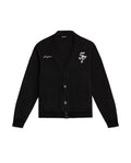 Mens Cardigan Sweatshirt Cotton Polyester Heavy Piqué Embroidered Graphics Both Sides Button Closure Patch Pockets - Black 63_681H006_NEG194007_3