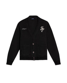 Mens Cardigan Sweatshirt Cotton Polyester Heavy Piqué Embroidered Graphics Both Sides Button Closure Patch Pockets - Black 63_681H006_NEG194007_3