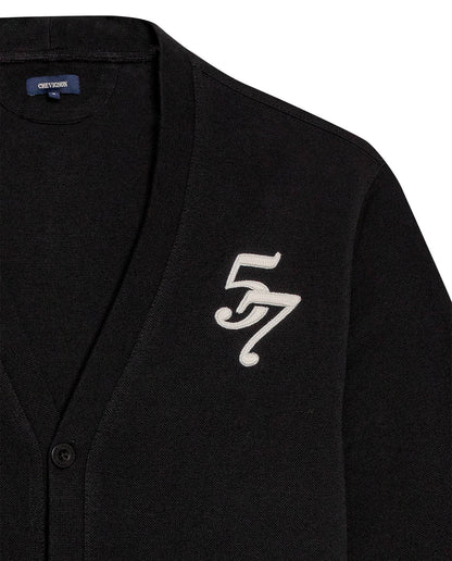 Mens Cardigan Sweatshirt Cotton Polyester Heavy Piqué Embroidered Graphics Both Sides Button Closure Patch Pockets - Black 63_681H006_NEG194007_8