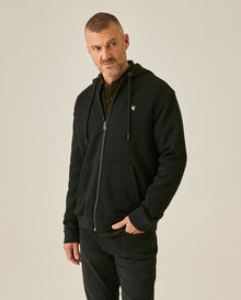 Mens Hoodie Open Front Cotton Polyester Terry Slight Sheen Urban Western Aesthetic Yoke Copper Zipper - Black 63_681H008_NEG194007_0