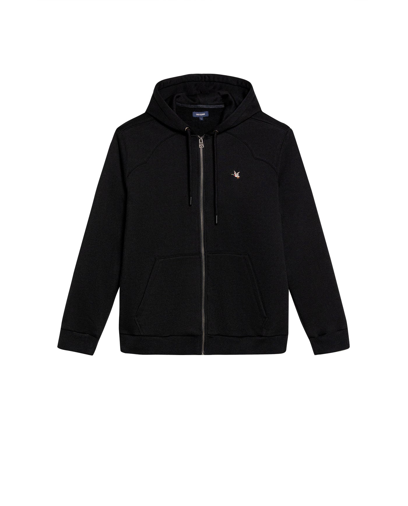 Mens Hoodie Open Front Cotton Polyester Terry Slight Sheen Urban Western Aesthetic Yoke Copper Zipper - Black 63_681H008_NEG194007_3
