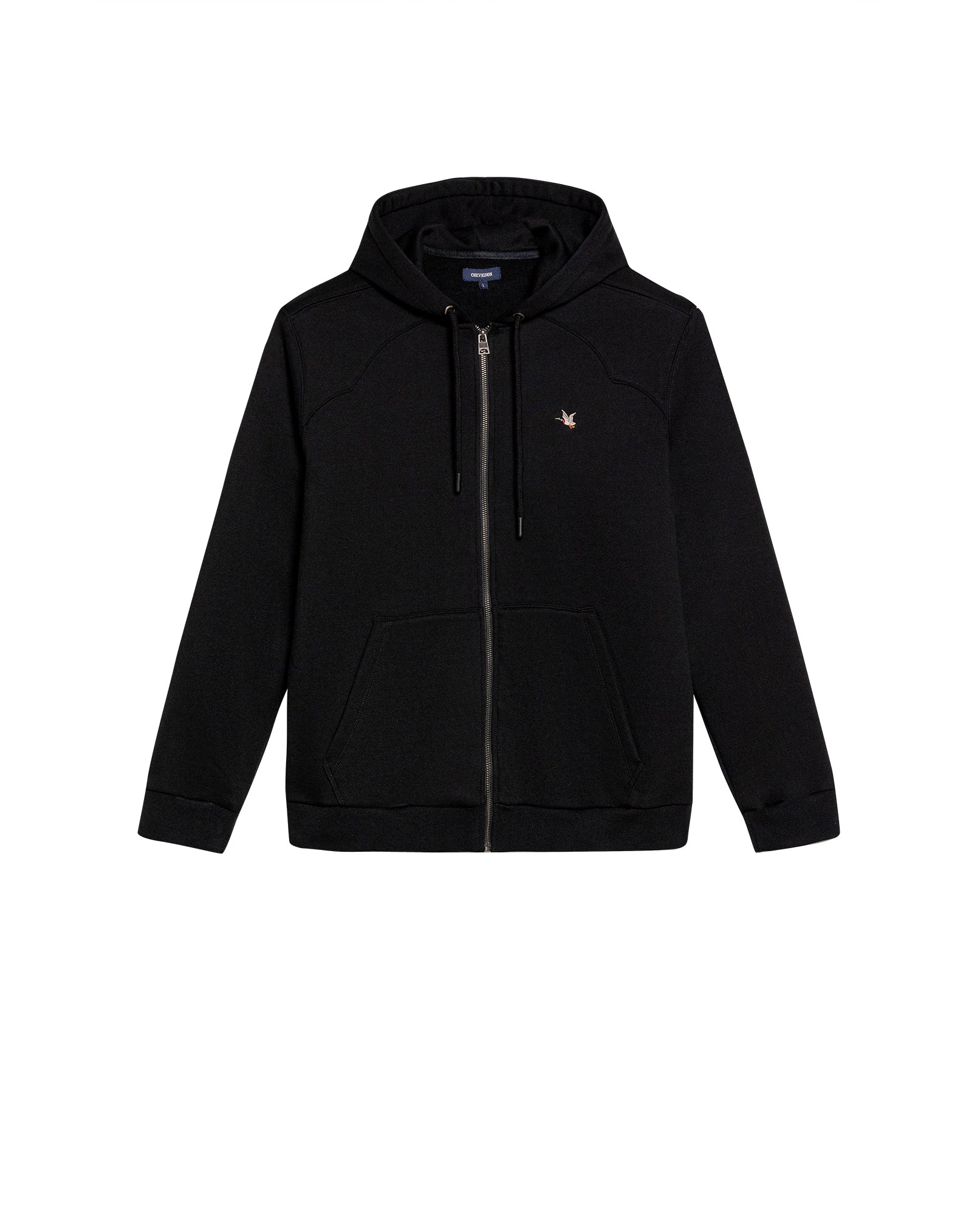 Mens Hoodie Open Front Cotton Polyester Terry Slight Sheen Urban Western Aesthetic Yoke Copper Zipper - Black 63_681H008_NEG194007_3