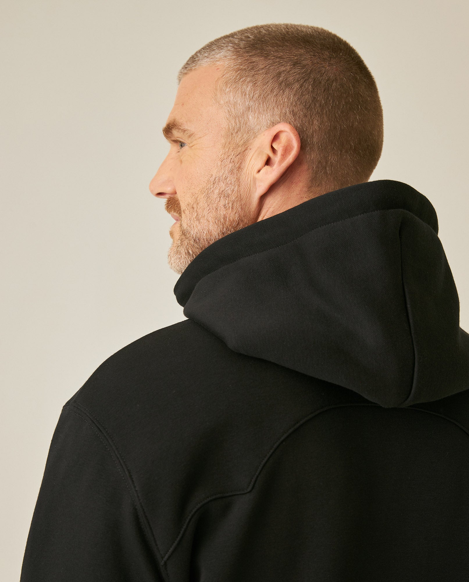 Mens Hoodie Open Front Cotton Polyester Terry Slight Sheen Urban Western Aesthetic Yoke Copper Zipper - Black 63_681H008_NEG194007_7