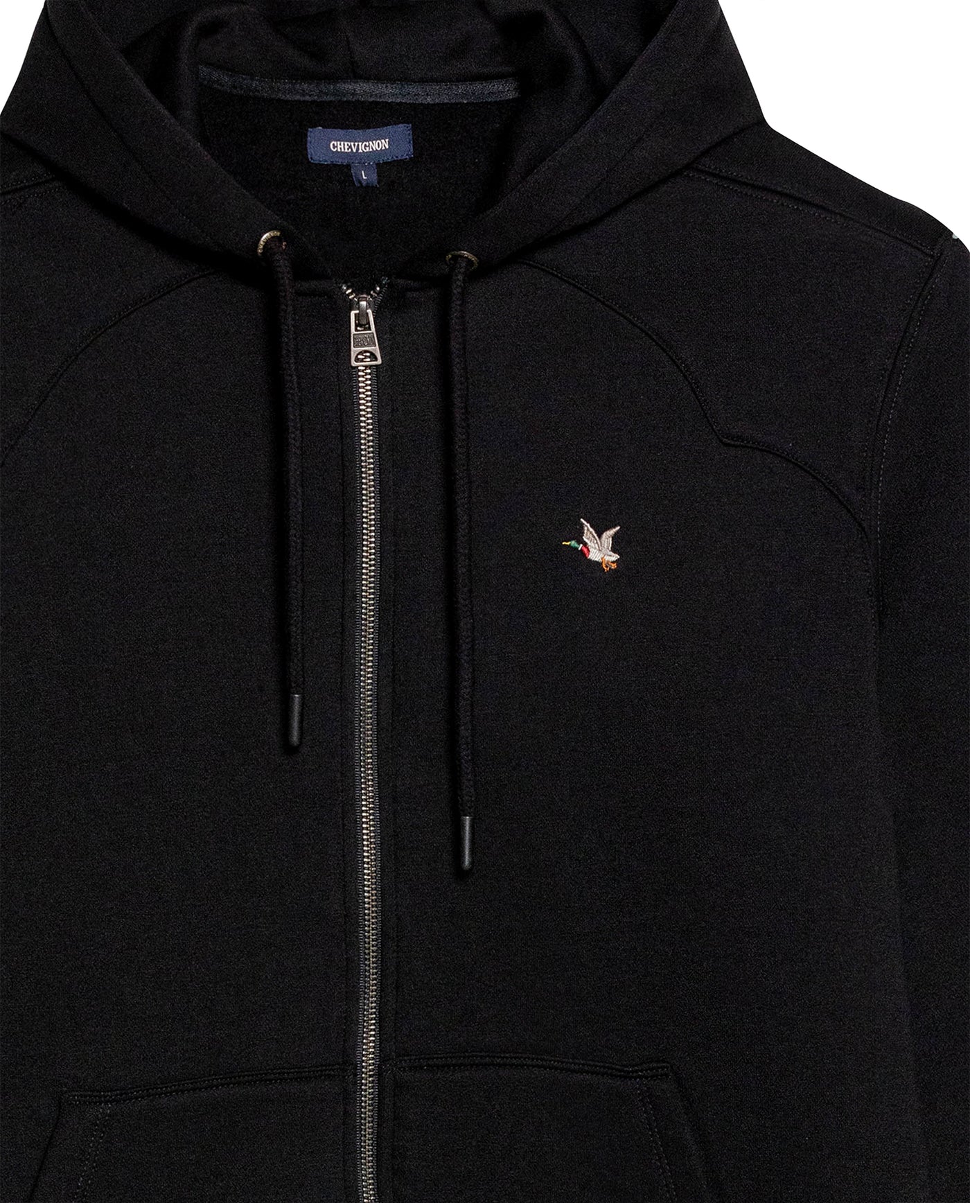 Mens Hoodie Open Front Cotton Polyester Terry Slight Sheen Urban Western Aesthetic Yoke Copper Zipper - Black 63_681H008_NEG194007_8