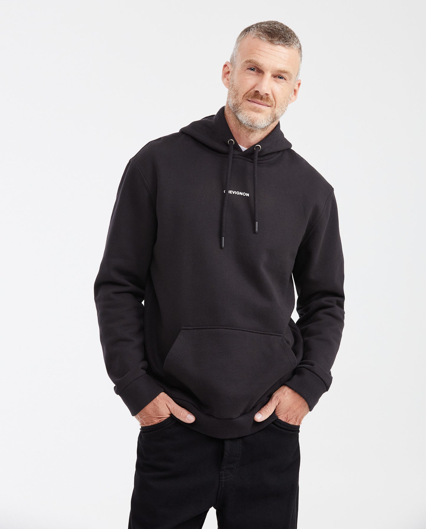 Men's Hooded Pullover with Mini Print - Black - 1