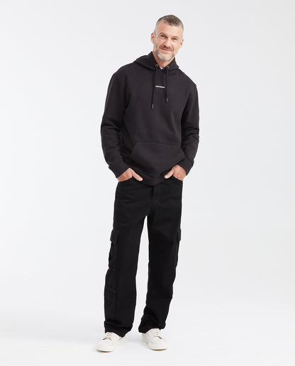 Men's Hooded Pullover with Mini Print - Black - 2