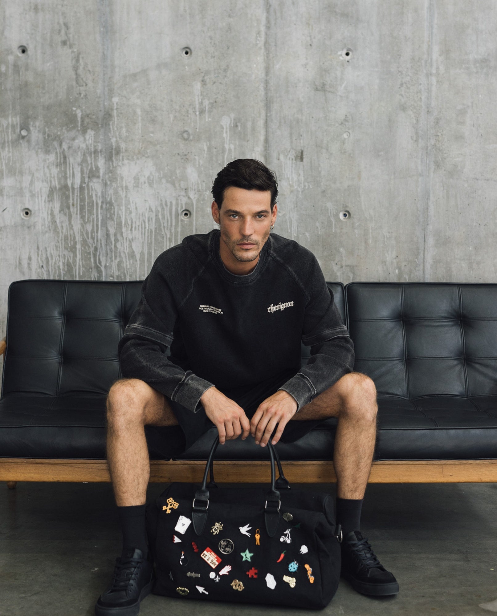 Mens Double-Layer Textured Sweatshirt - Special Collection - Black 63_682H201_NEG194007_0
