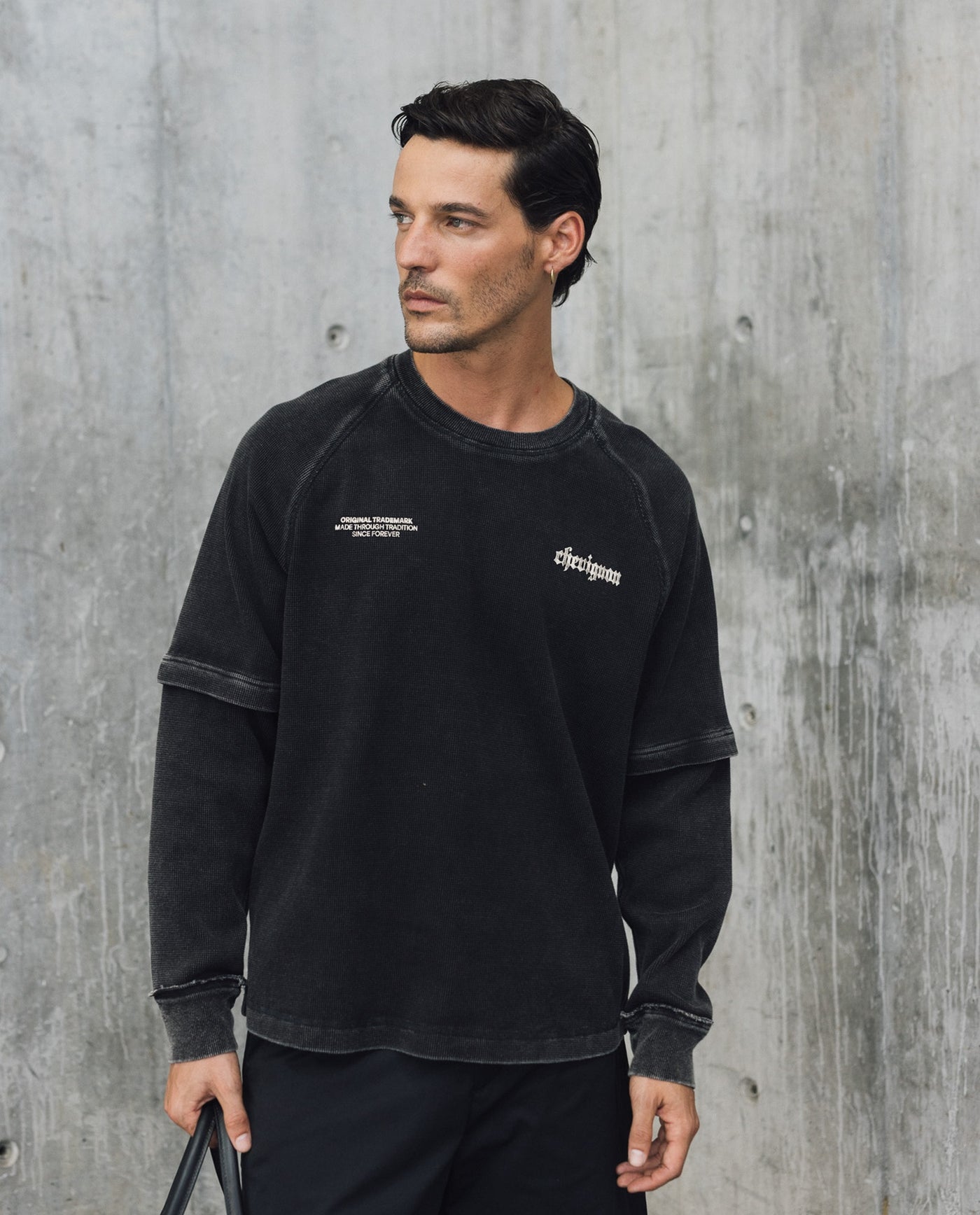 Mens Double-Layer Textured Sweatshirt - Special Collection - Black 63_682H201_NEG194007_3