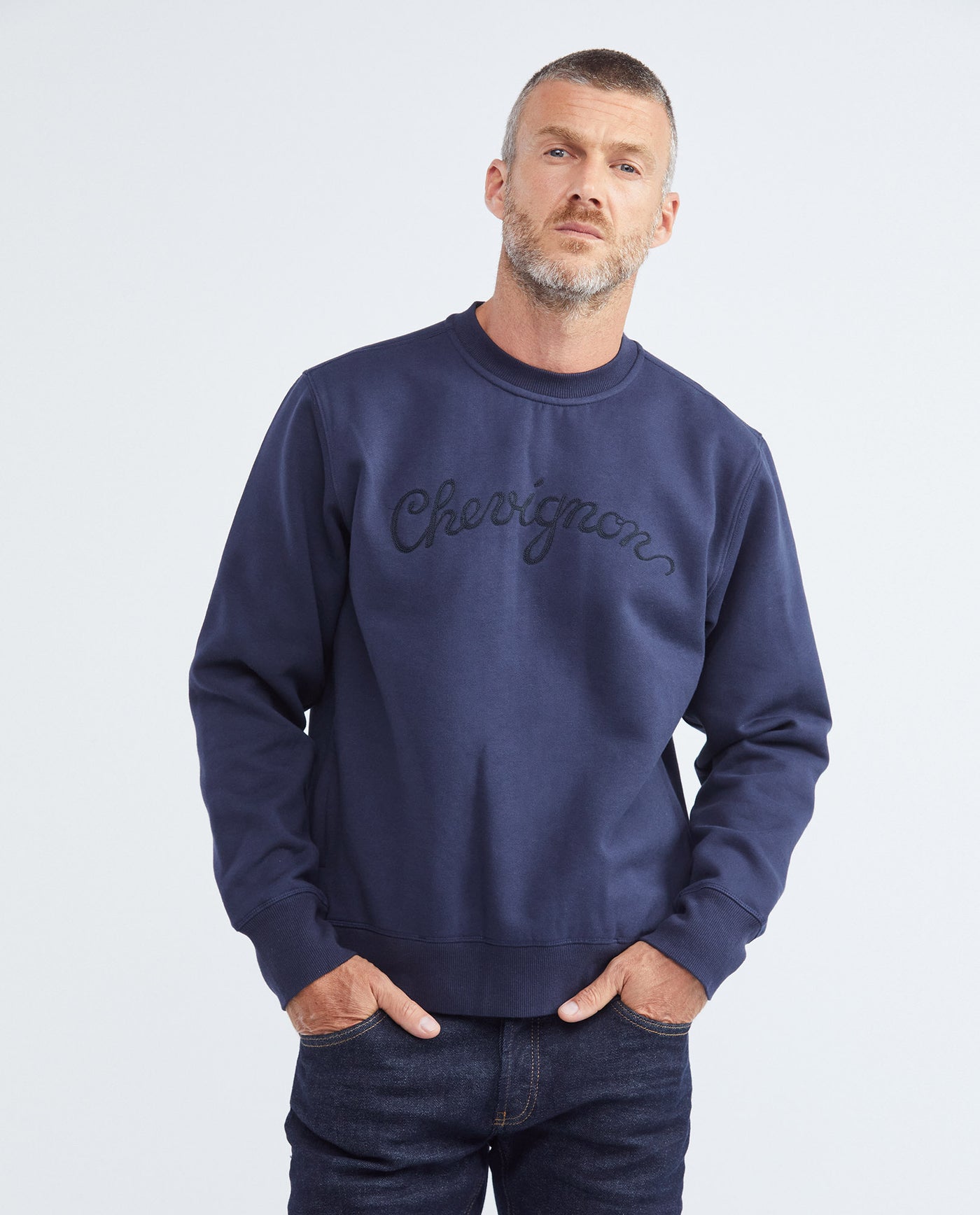 Men's France Crewneck Sweatshirt Chest Embroidery Cotton-Polyester - 1