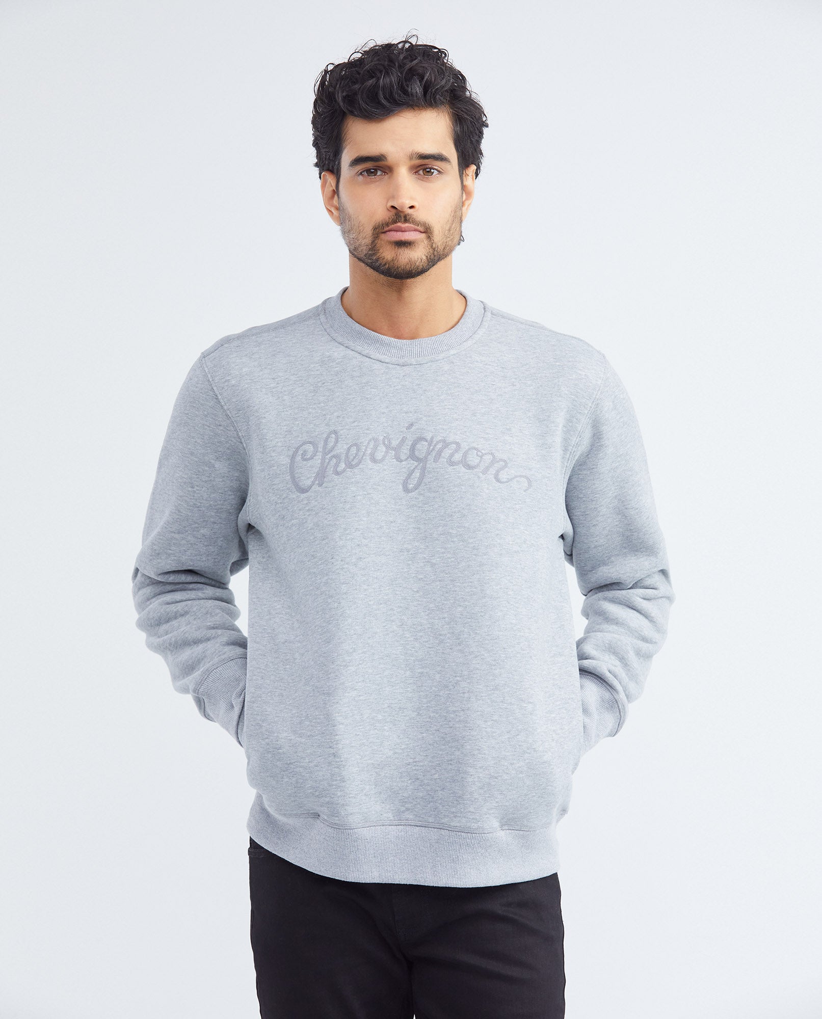 Men's France Crewneck Sweatshirt Chest Embroidery Cotton-Polyester - 1