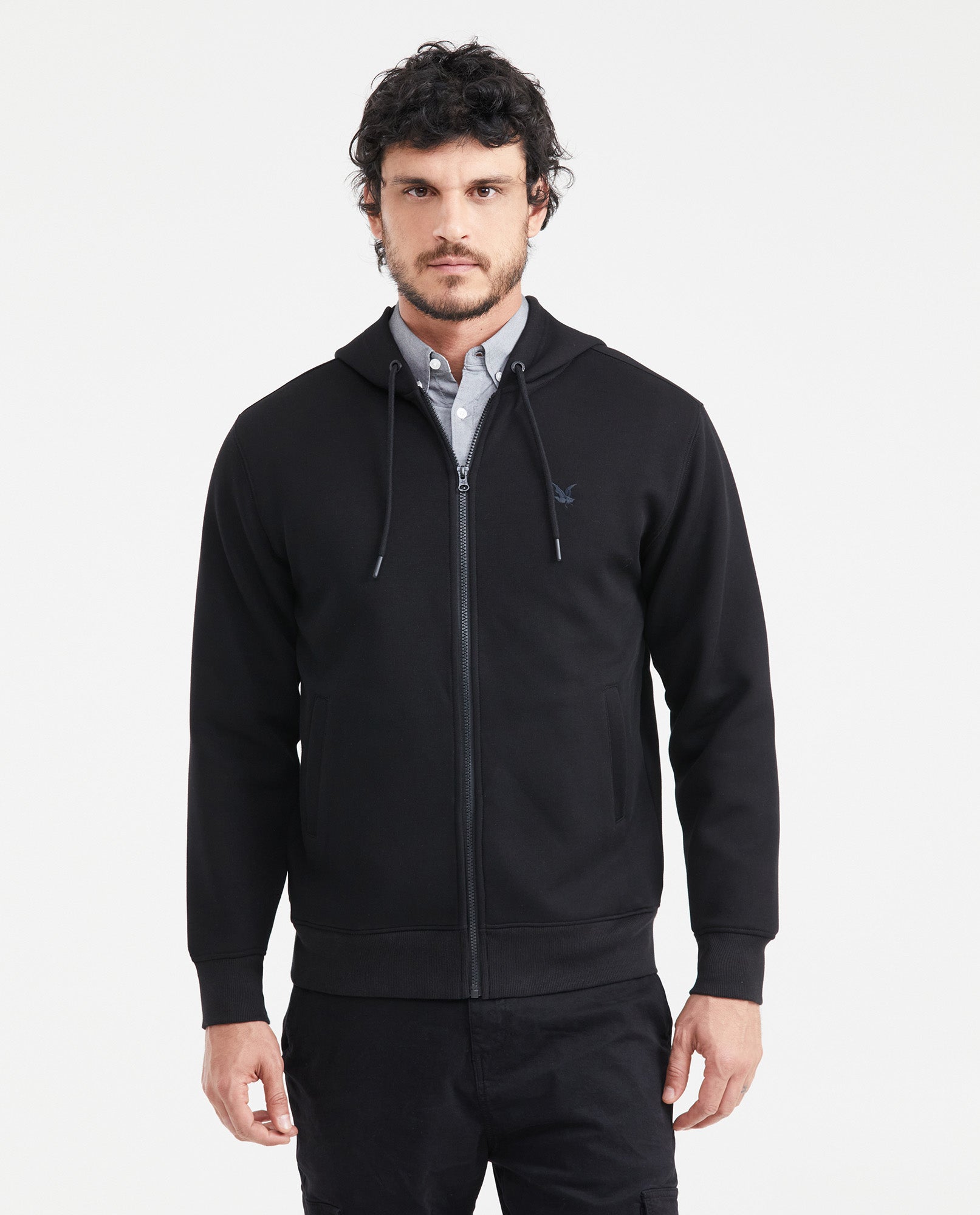 Men's Full-Zip Hooded Sweatshirt in Cotton-Polyester Blend - 1