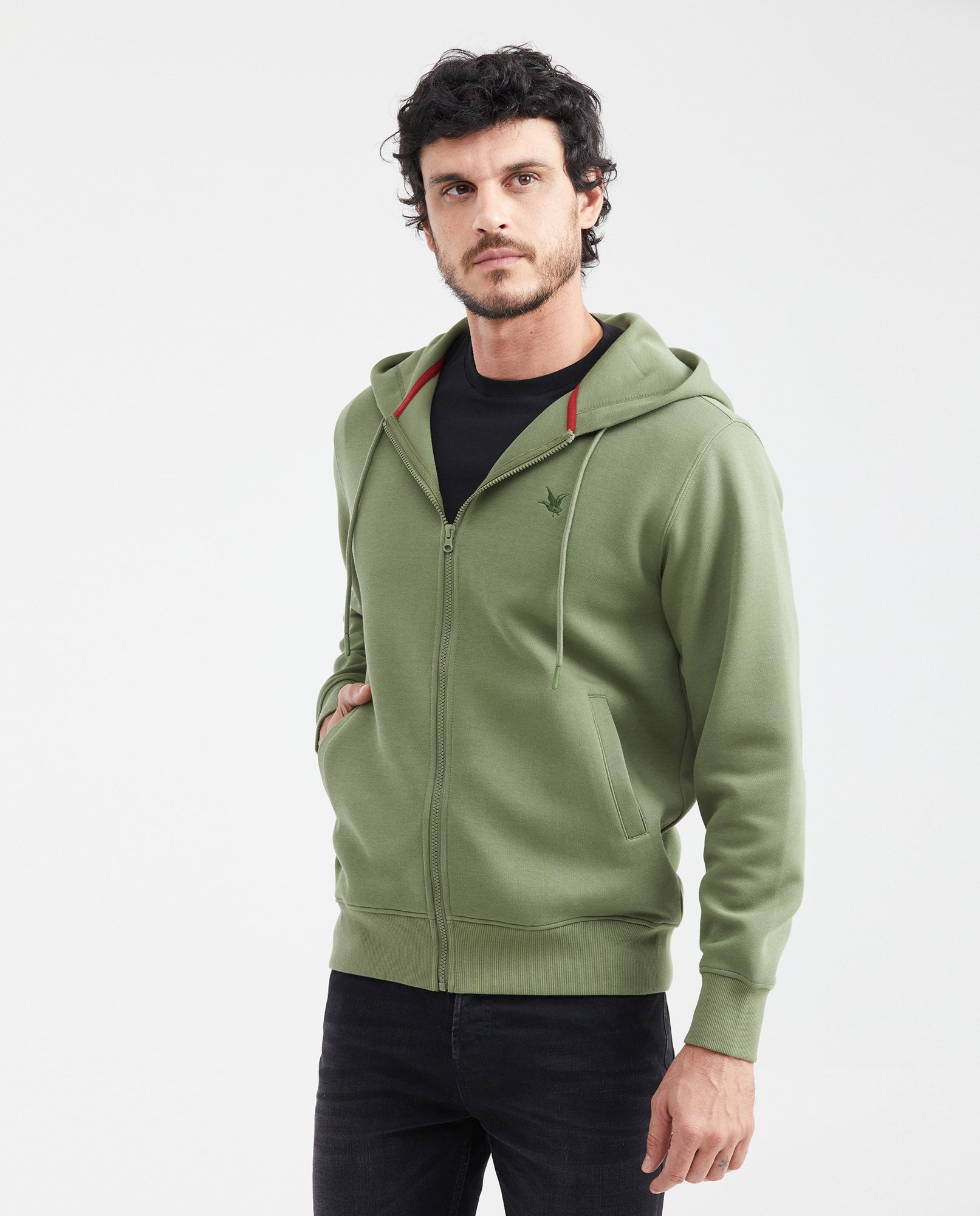 Men's Full-Zip Hooded Sweatshirt in Cotton-Polyester Blend - 1